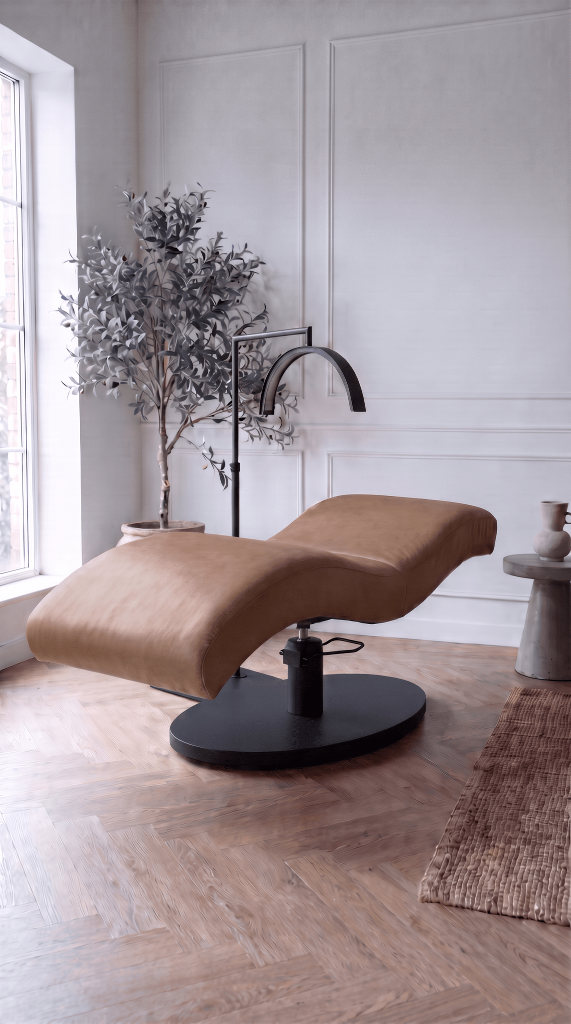 Vera Sleek 360® Curved Beauty Bed with Swivel (Matte Black) - Plush + Oak