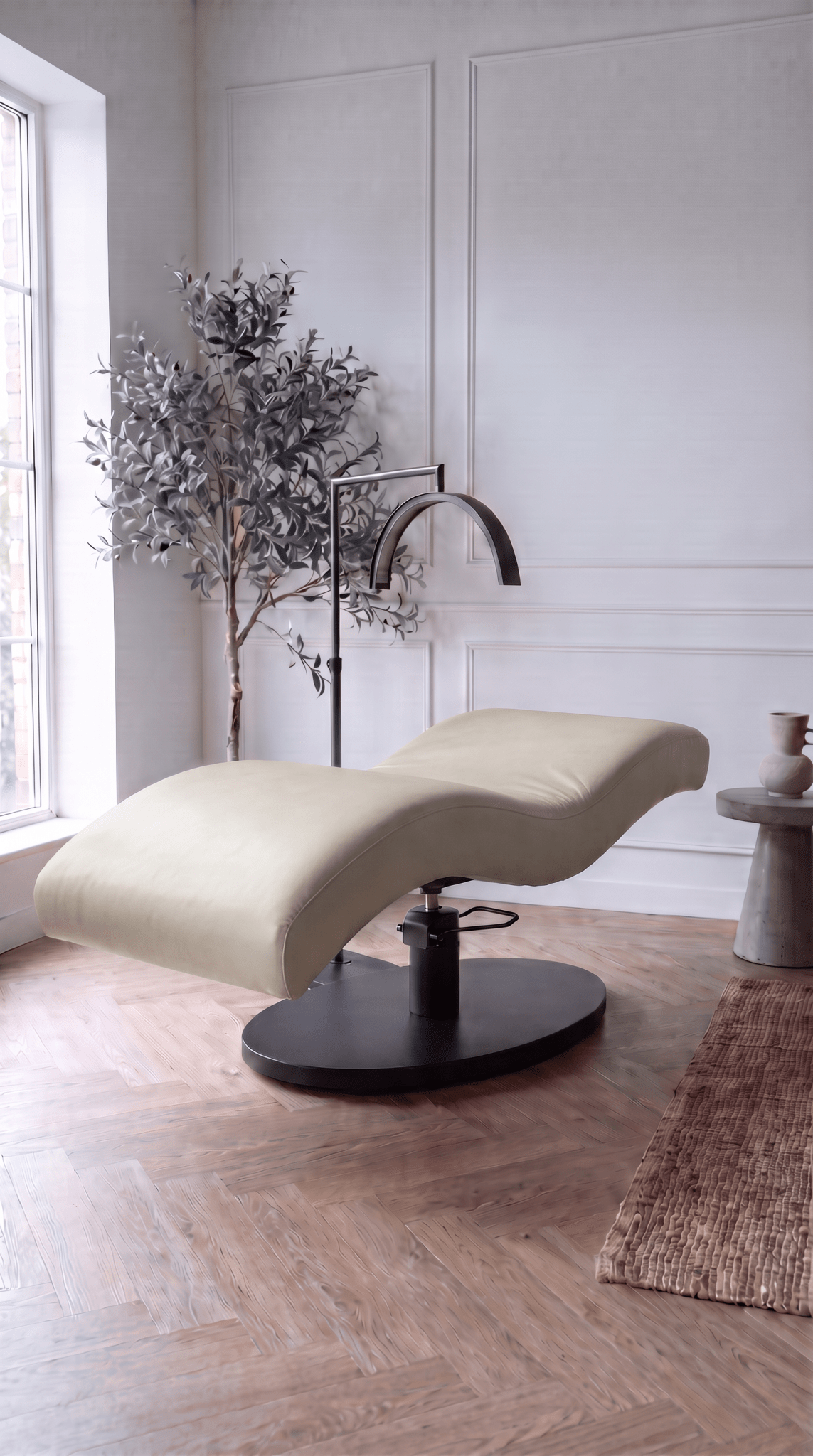 Vera Sleek 360® Curved Beauty Bed with Swivel (Matte Black) - Plush + Oak