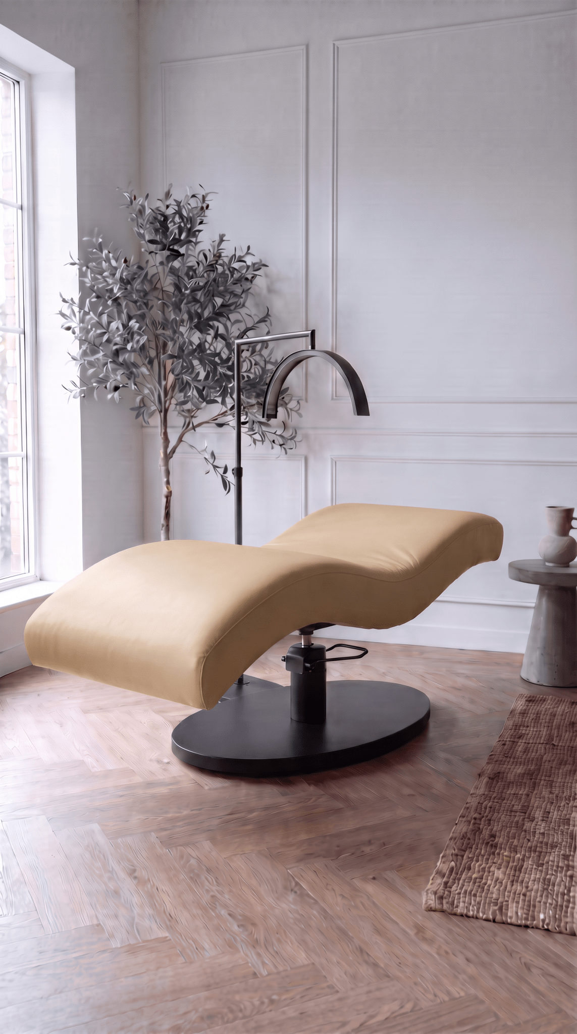 Vera Sleek 360® Curved Beauty Bed with Swivel (Matte Black) - Plush + Oak
